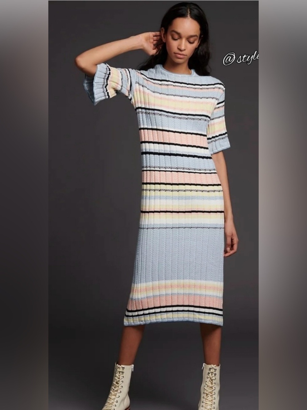 Roberta Striped Midi Sweater Dress Large NWT